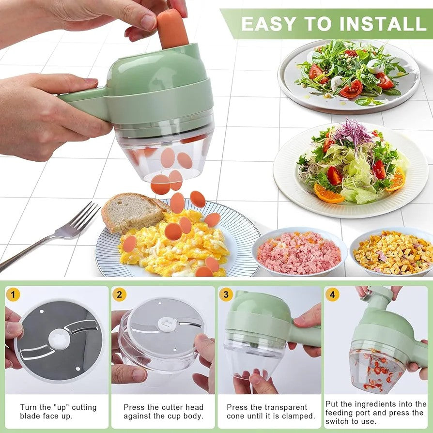 Drumstone 4-in-1 Electric Handheld Food Chopper Set - Ideal for Garlic, Pepper, Onion, Celery, Ginger, and Meat.